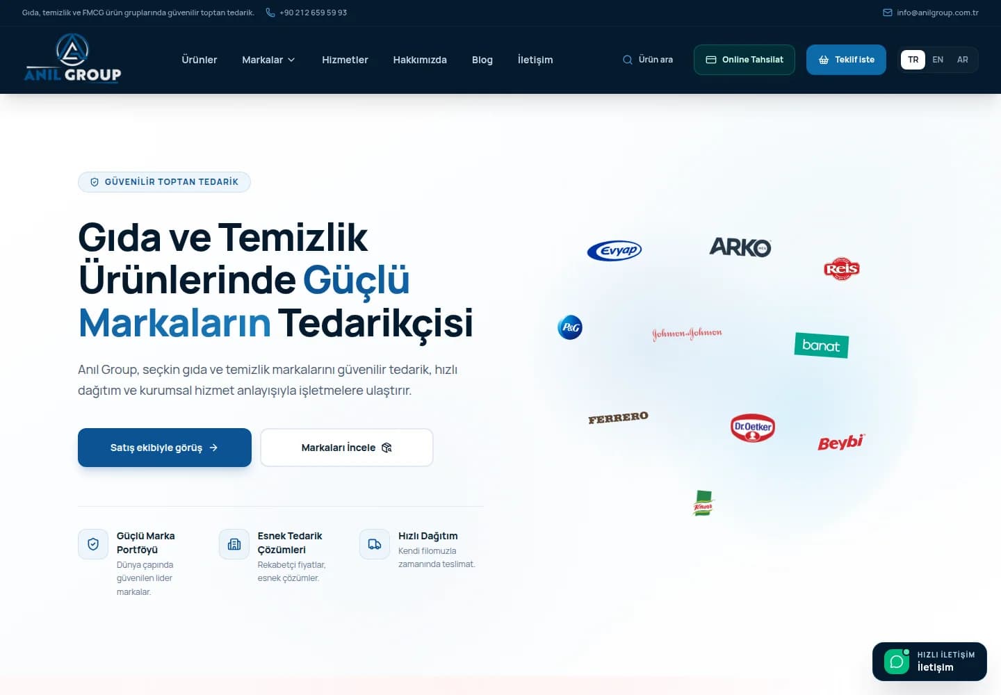 Anıl Group web sitesinin toptan ürün kataloğu ve teklif arayüzü
